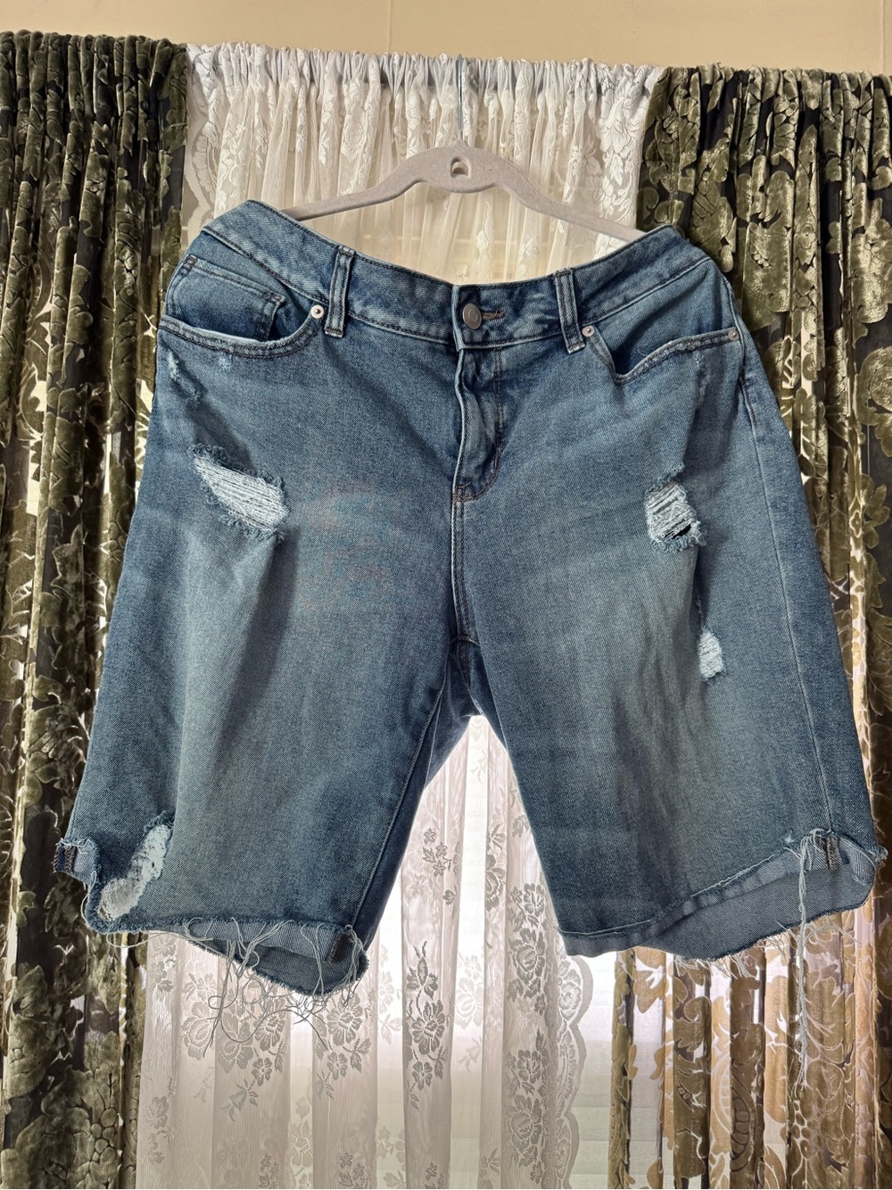 Time and Tru Distressed Denim Bermuda Shorts - Blue
